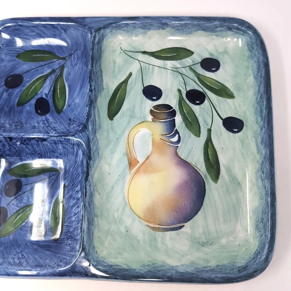 JRM Ceramica Divided Serving Plate Tray Made In Italy Hand Painted Blue Green‎